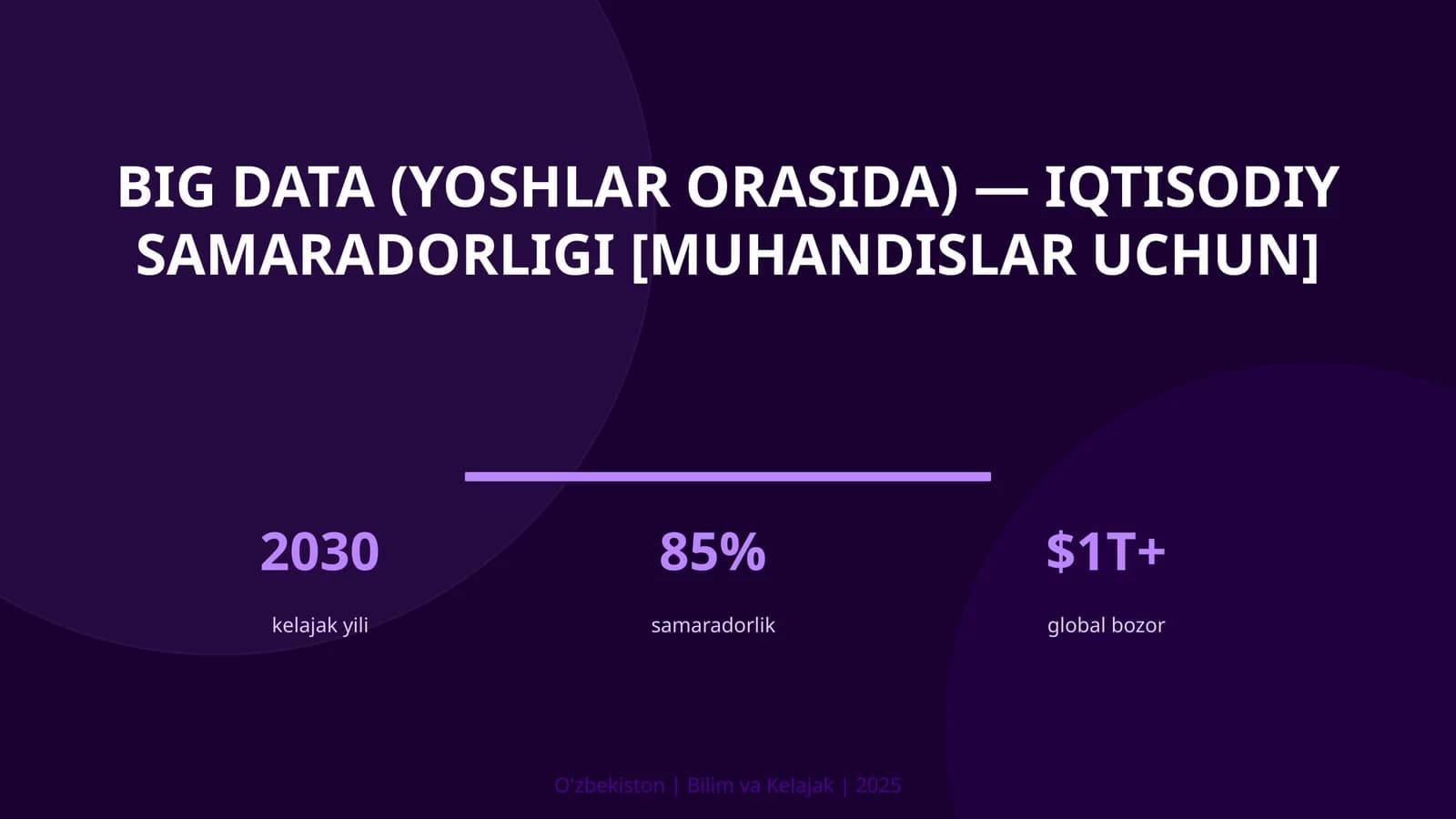BIG DATA (YOSHLAR ORASIDA) — IQTISODIY SAMARADORLIGI [MUHANDISLAR UCHUN]