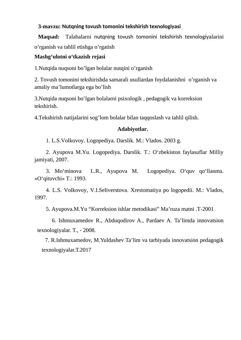 Nutqning tovush tomonini tekshirish texnologiyasi