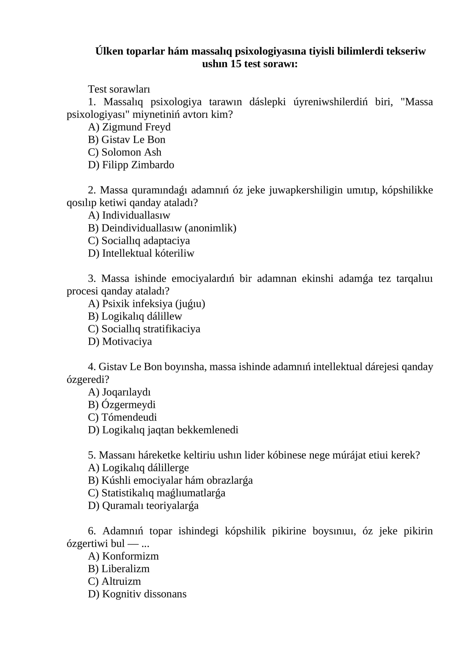 Massalıq Psixologiyasi Testlari