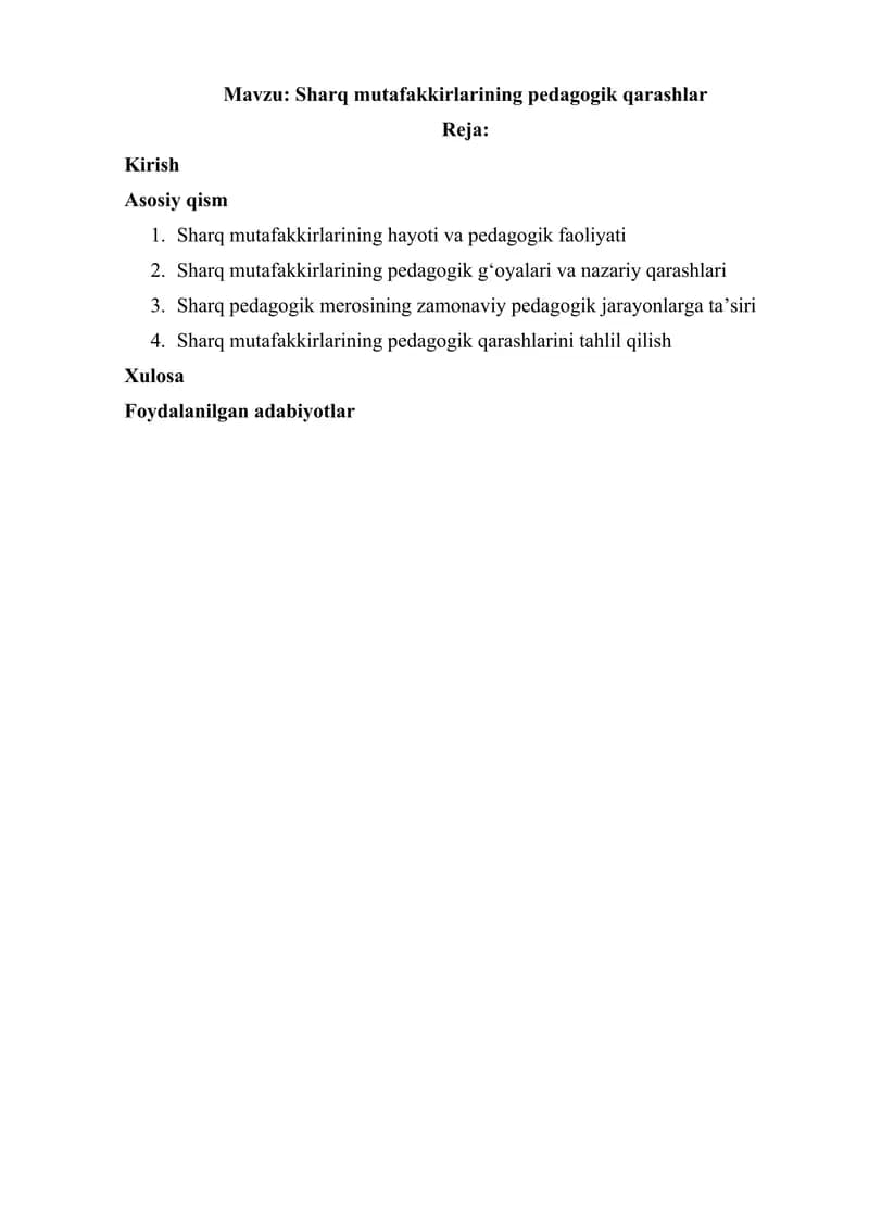 Sharq mutafakkirlarining pedagogik qarashlar