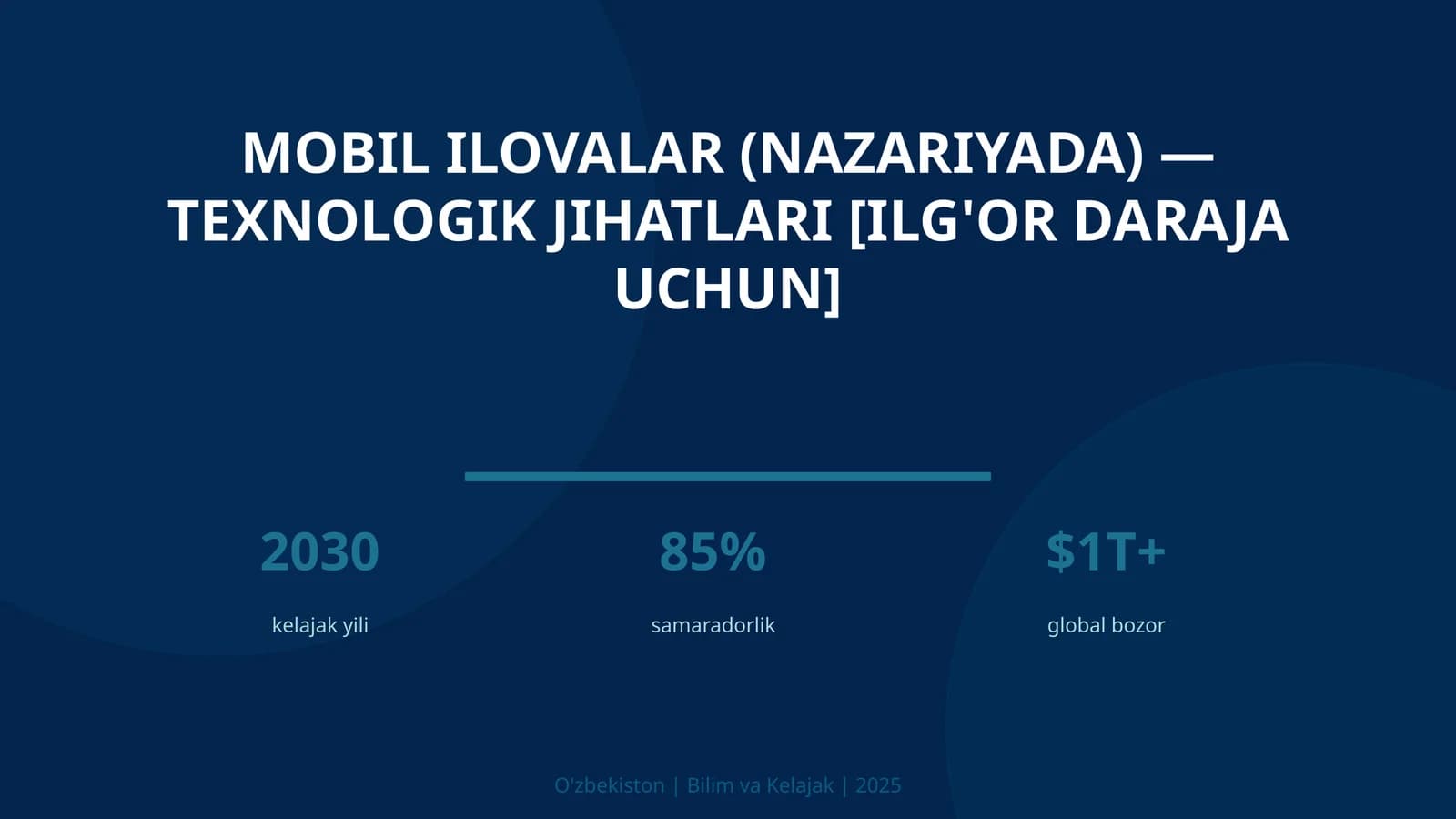 MOBIL ILOVALAR (NAZARIYADA) — TEXNOLOGIK JIHATLARI [ILG'OR DARAJA UCHUN]