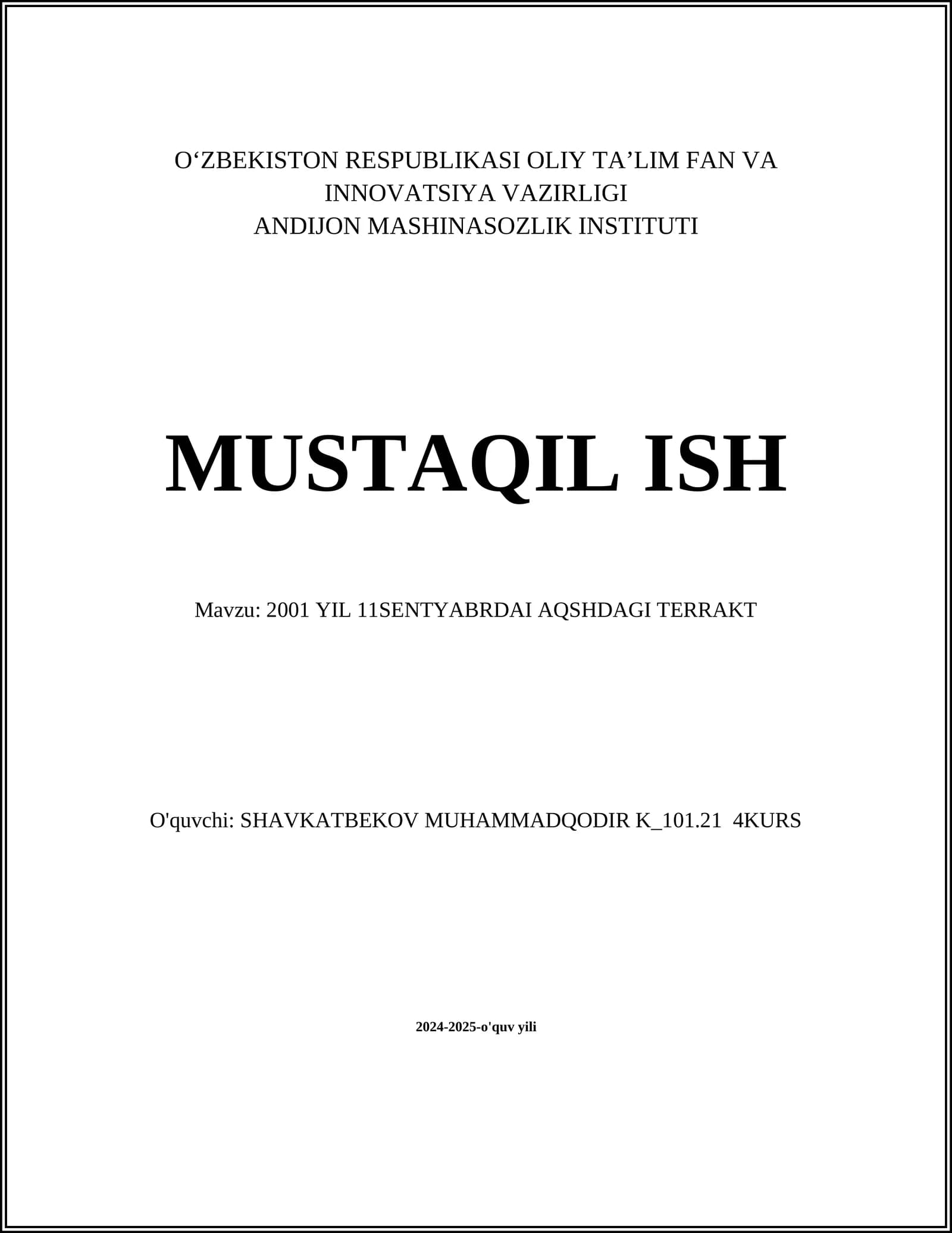 2001 YIL 11SENTYABRDAI AQSHDAGI TERRAKT