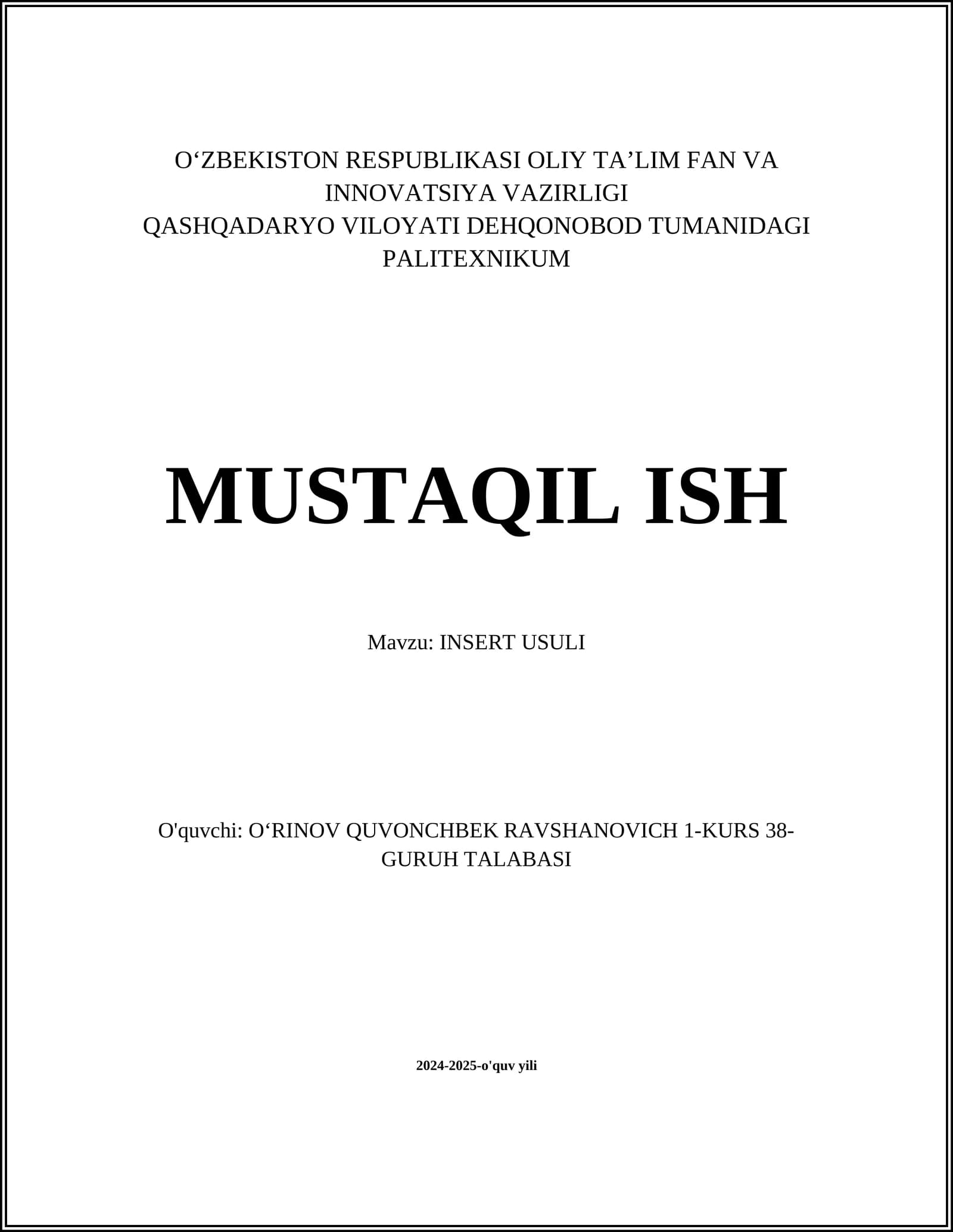 INSERT USULI