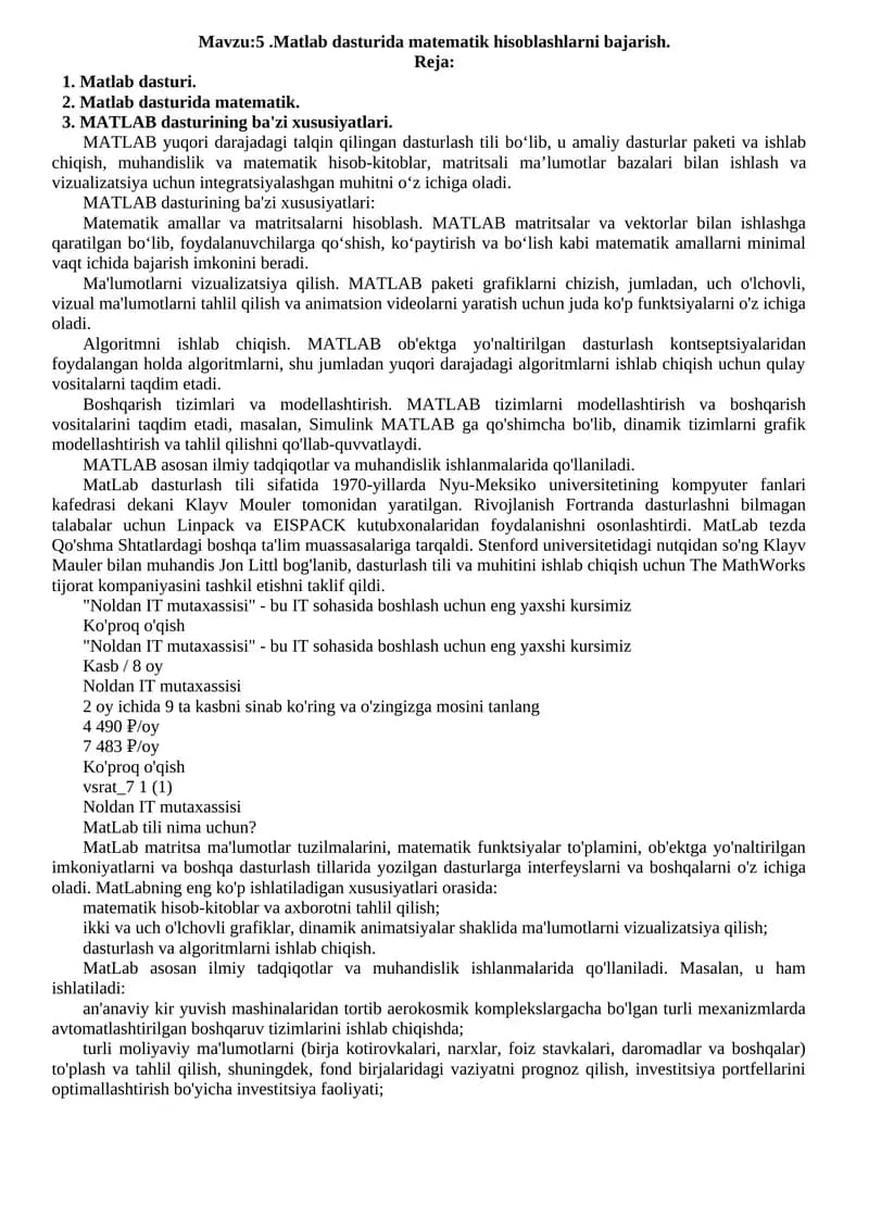 MATLAB dasturi