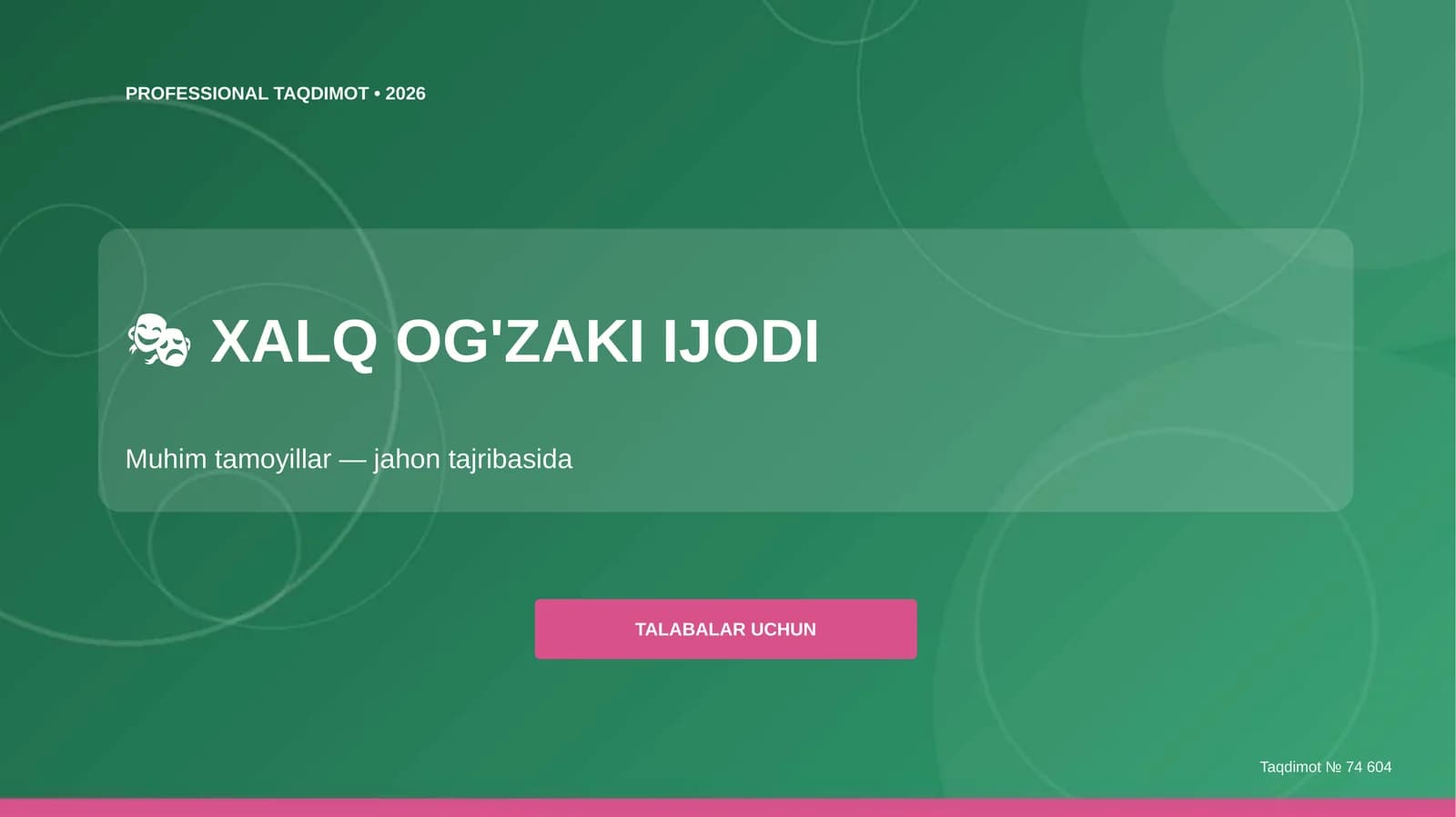 Xalq og'zaki ijodi: Muhim tamoyillar (jahon tajribasida) [talabalar uchun]