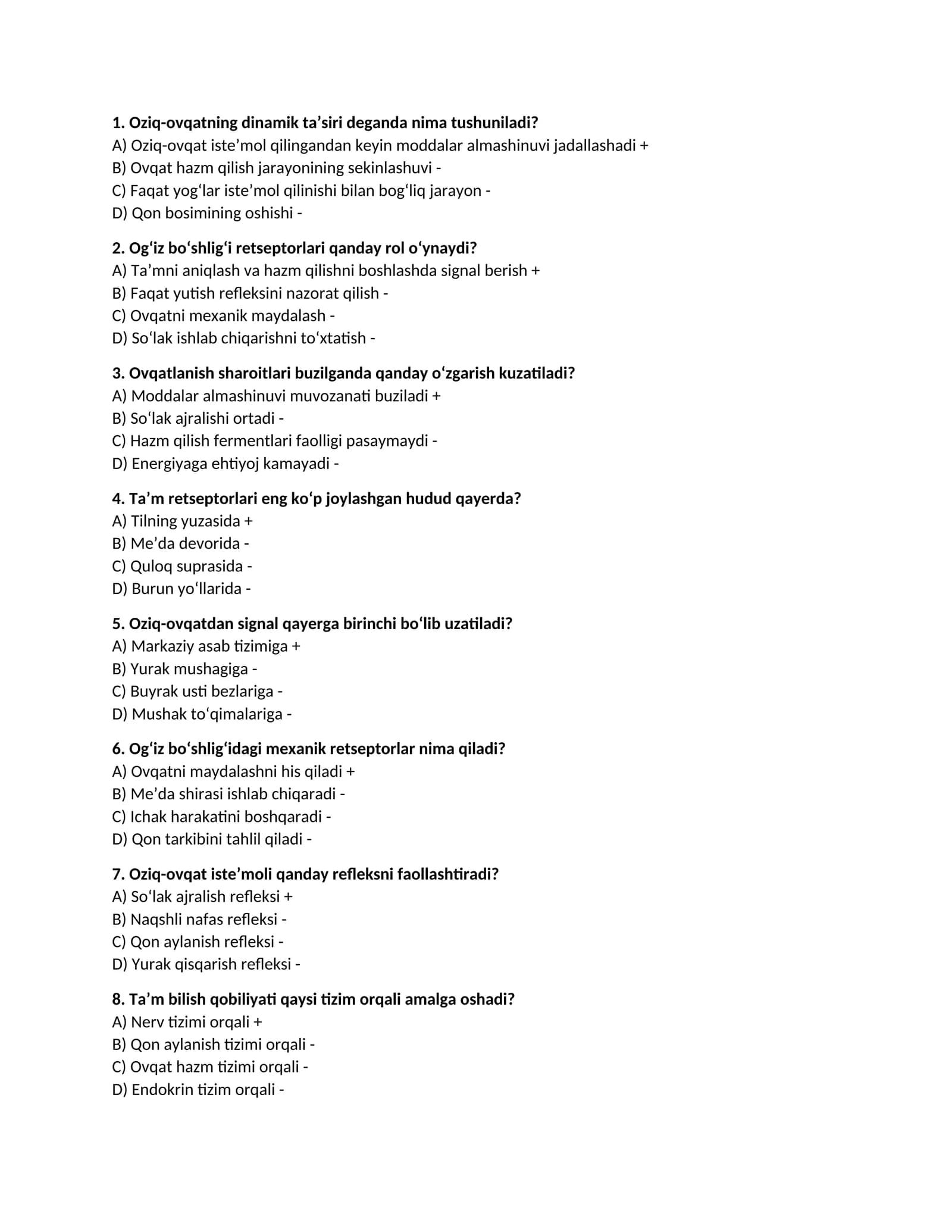 Oziq-ovqatning dinamik ta’siri