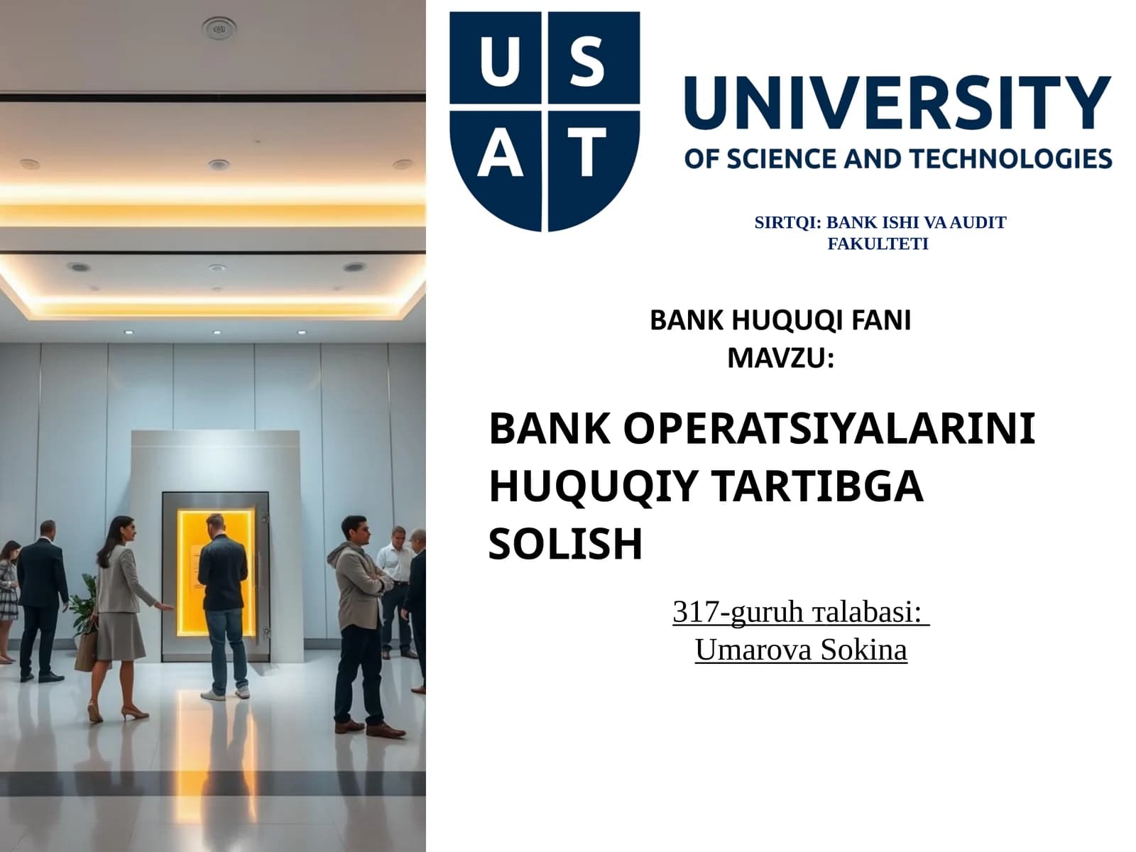 BANK OPERATSIYALARINI HUQUQIY TARTIBGA SOLISH