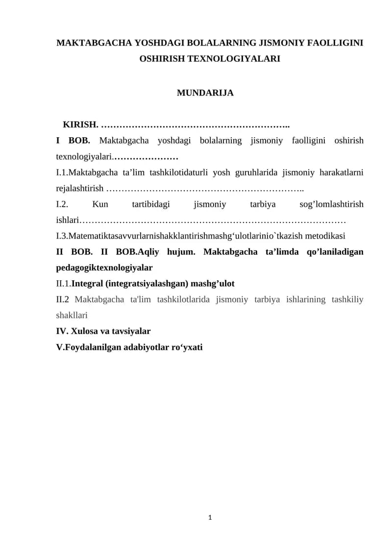 Maktabgacha Yoshdagi Bolalarning Jismoniy Faolligini Oshirish Texnologiyalari