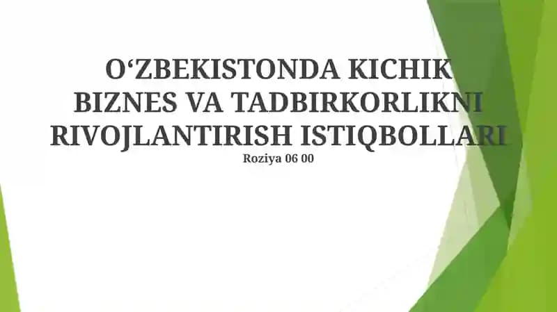 OʻZBEKISTONDA KICHIK BIZNES VA TADBIRKORLIKNI RIVOJLANTIRISH ISTIQBOLLARI