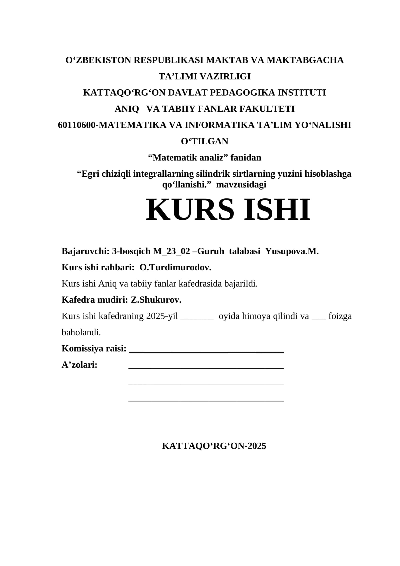 Egri chiziqli integrallarning silindrik sirtlarning yuzini hisoblashga qo‘llanishi