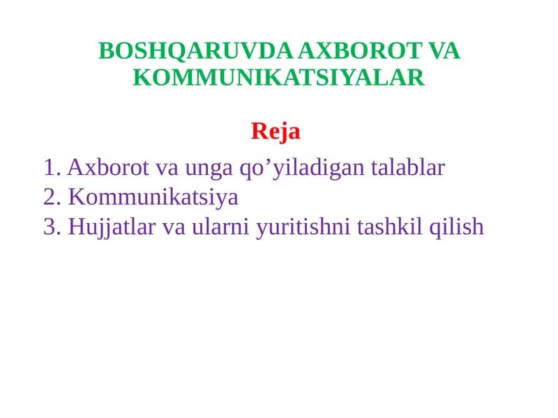 BOSHQARUVDA AXBOROT VA KOMMUNIKATSIYALAR
