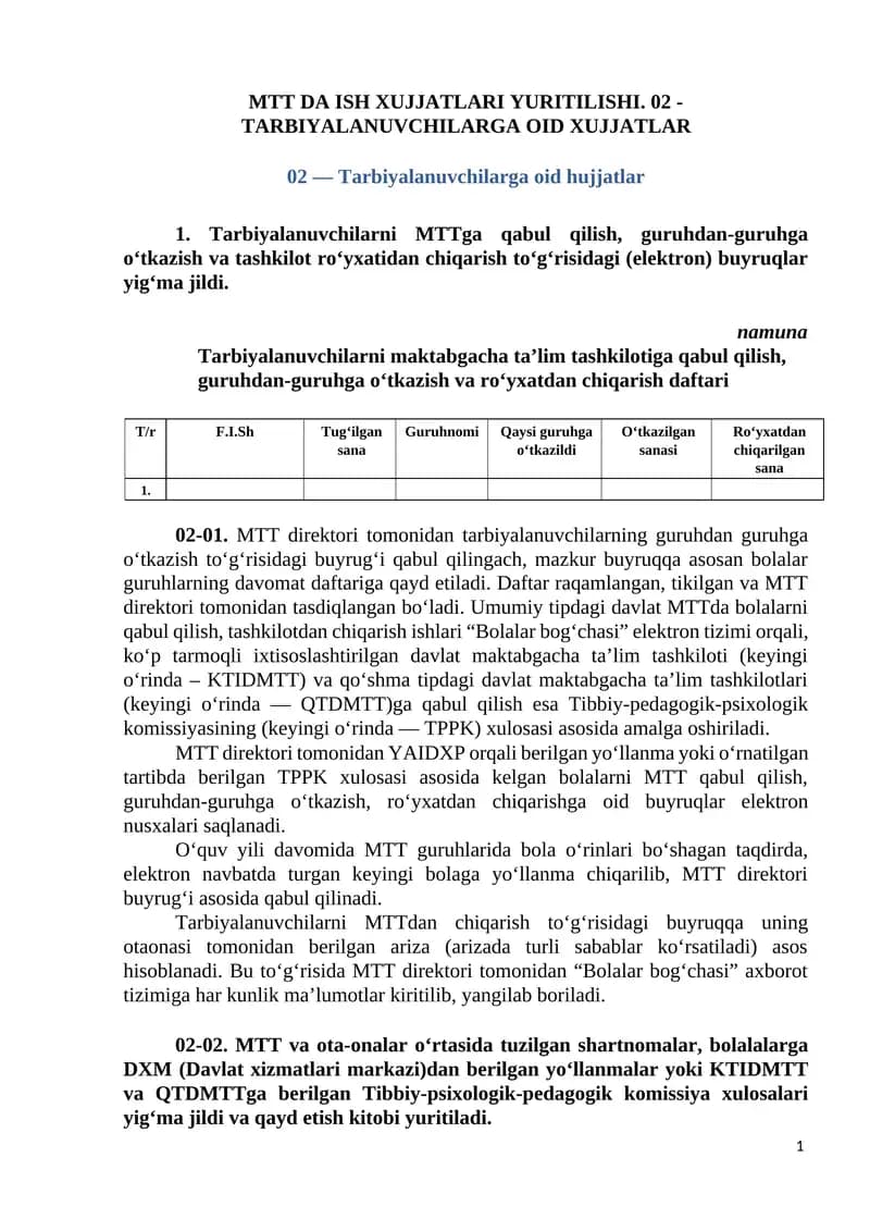 MTT DA ISH XUJJATLARI YURITILISHI