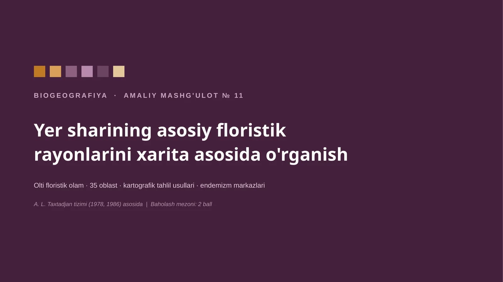 yer sharining asosiy floristik rayonlarini xarita asosida organish