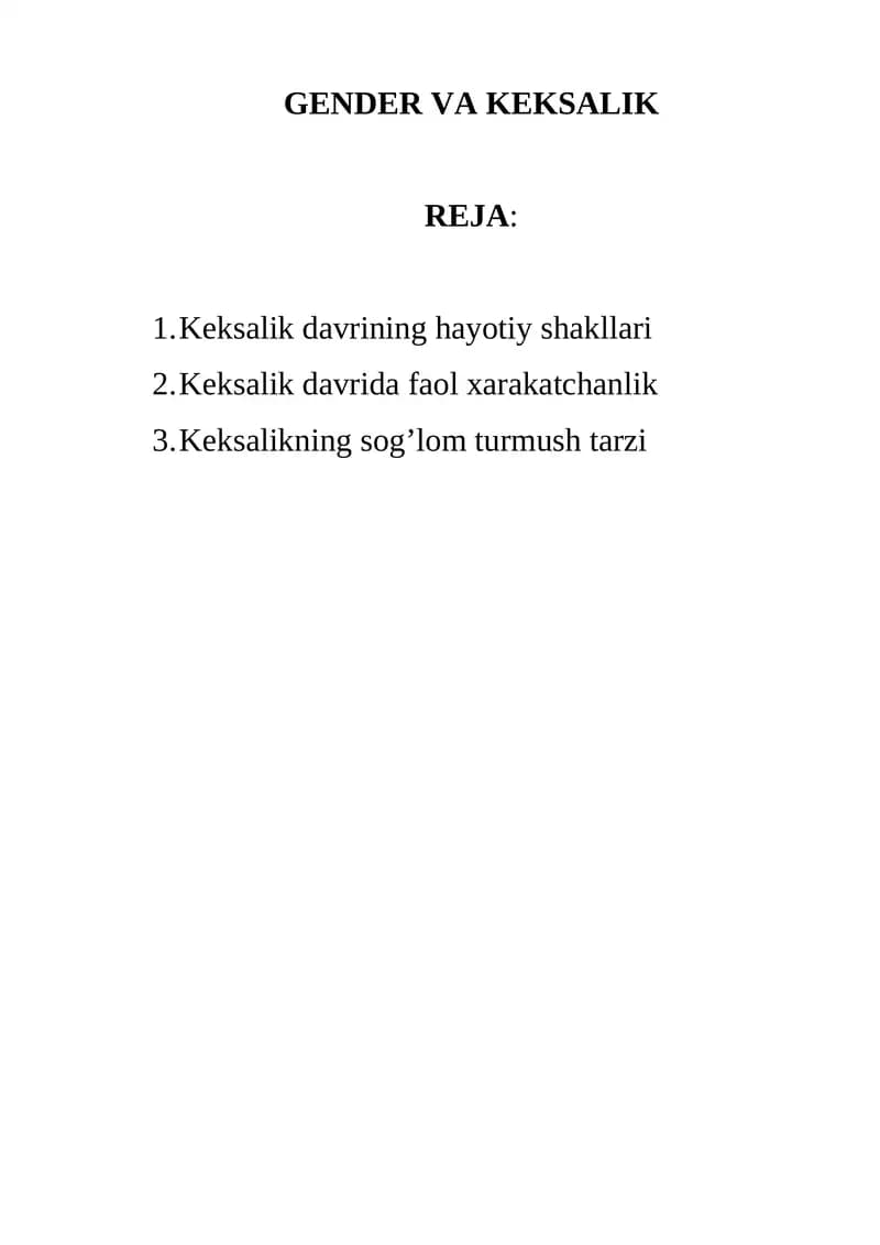 GENDER VA KEKSALIK