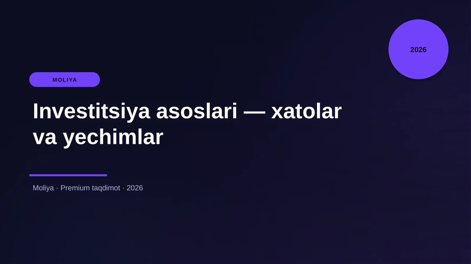 Investitsiya asoslari — xatolar va yechimlar