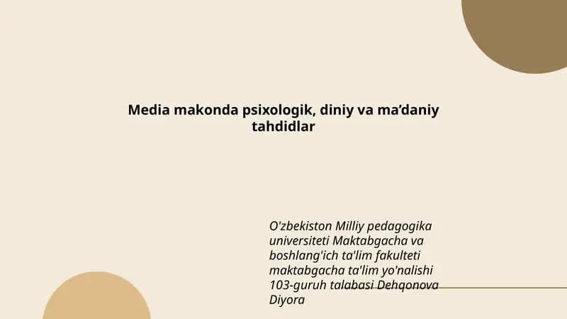 Media makonda psixologik, diniy va ma’daniy tahdidlar