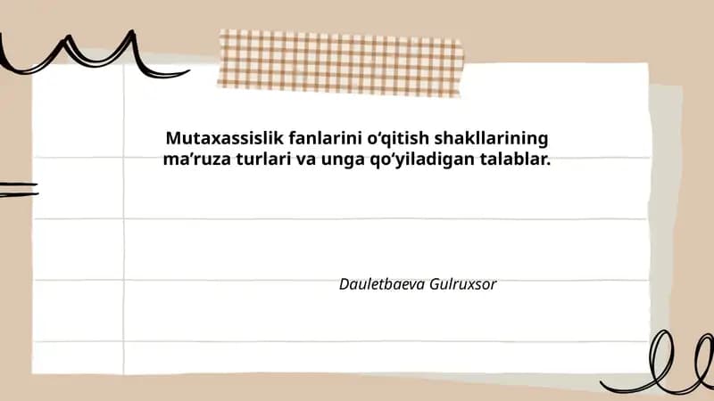 Mutaxassislik fanlarini o‘qitish shakllari