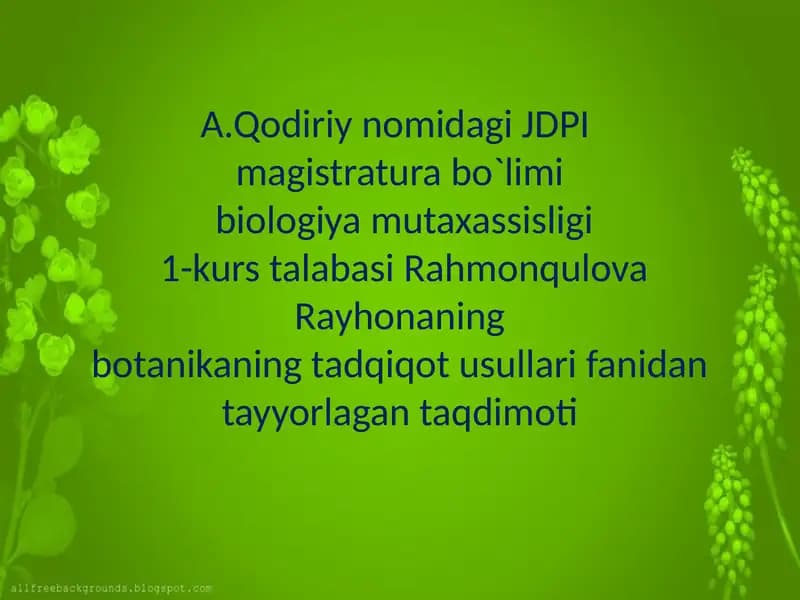 Rahmonqulova Rayhonaning Botanikaning tadqiqot usullari fanida tayyorlagan taqdimoti