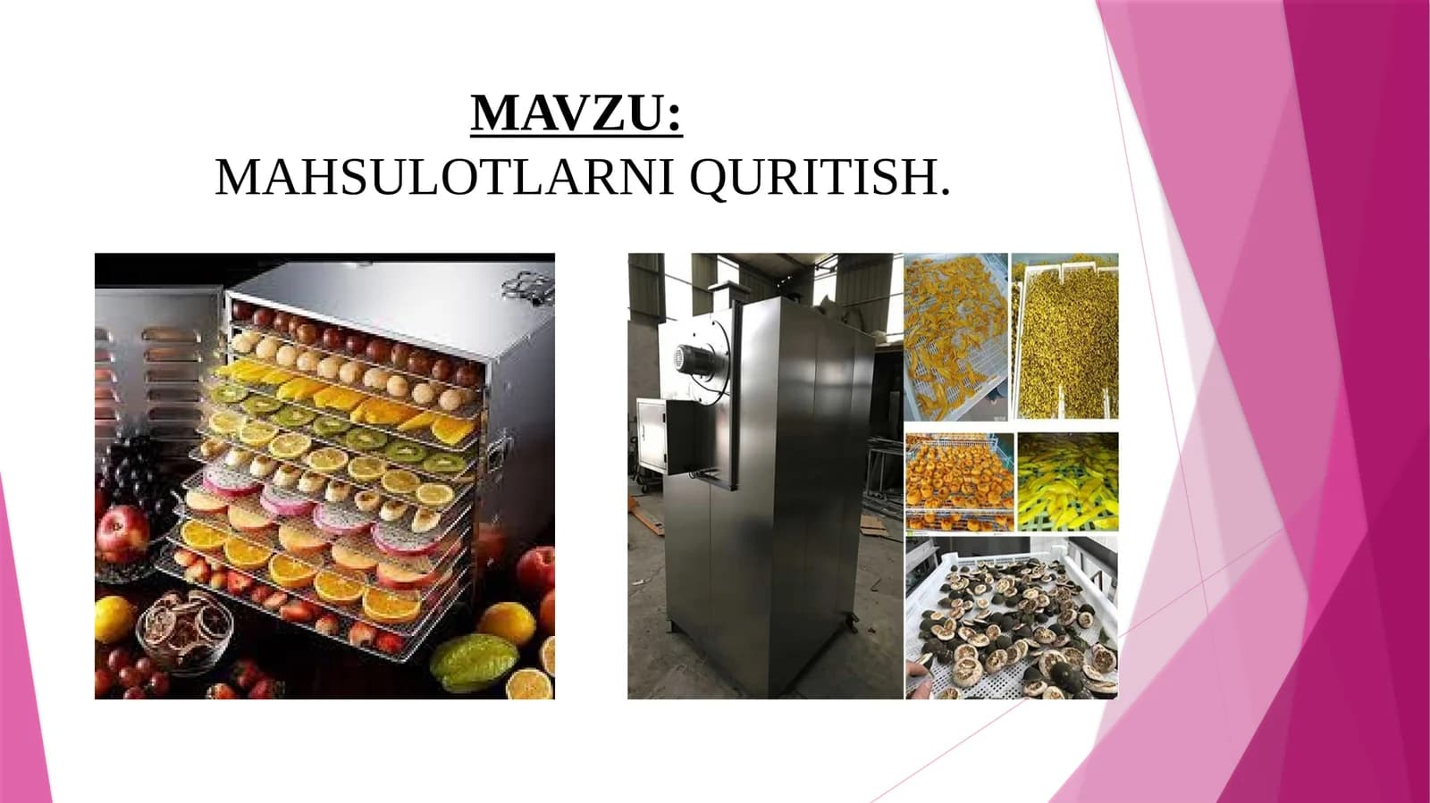 MAHSULOTLARNI QURITISH