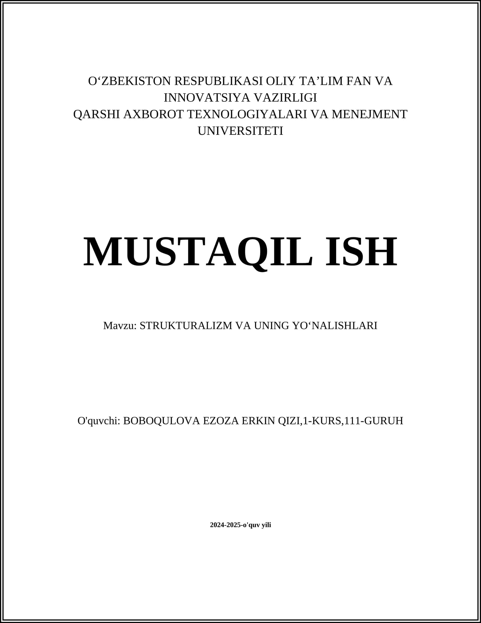 STRUKTURALIZM VA UNING YOʻNALISHLARI