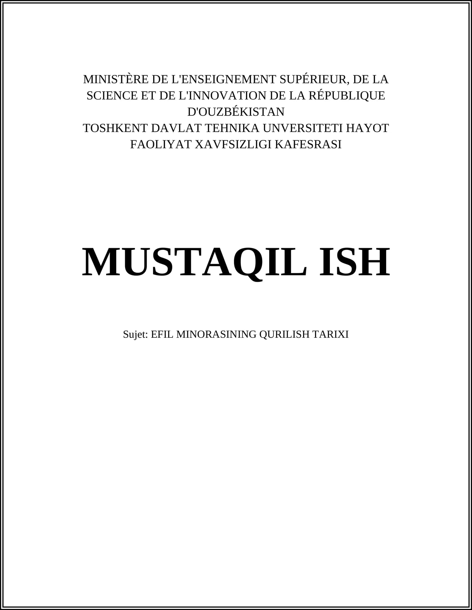EFIL MINORASINING QURILISH TARIXI