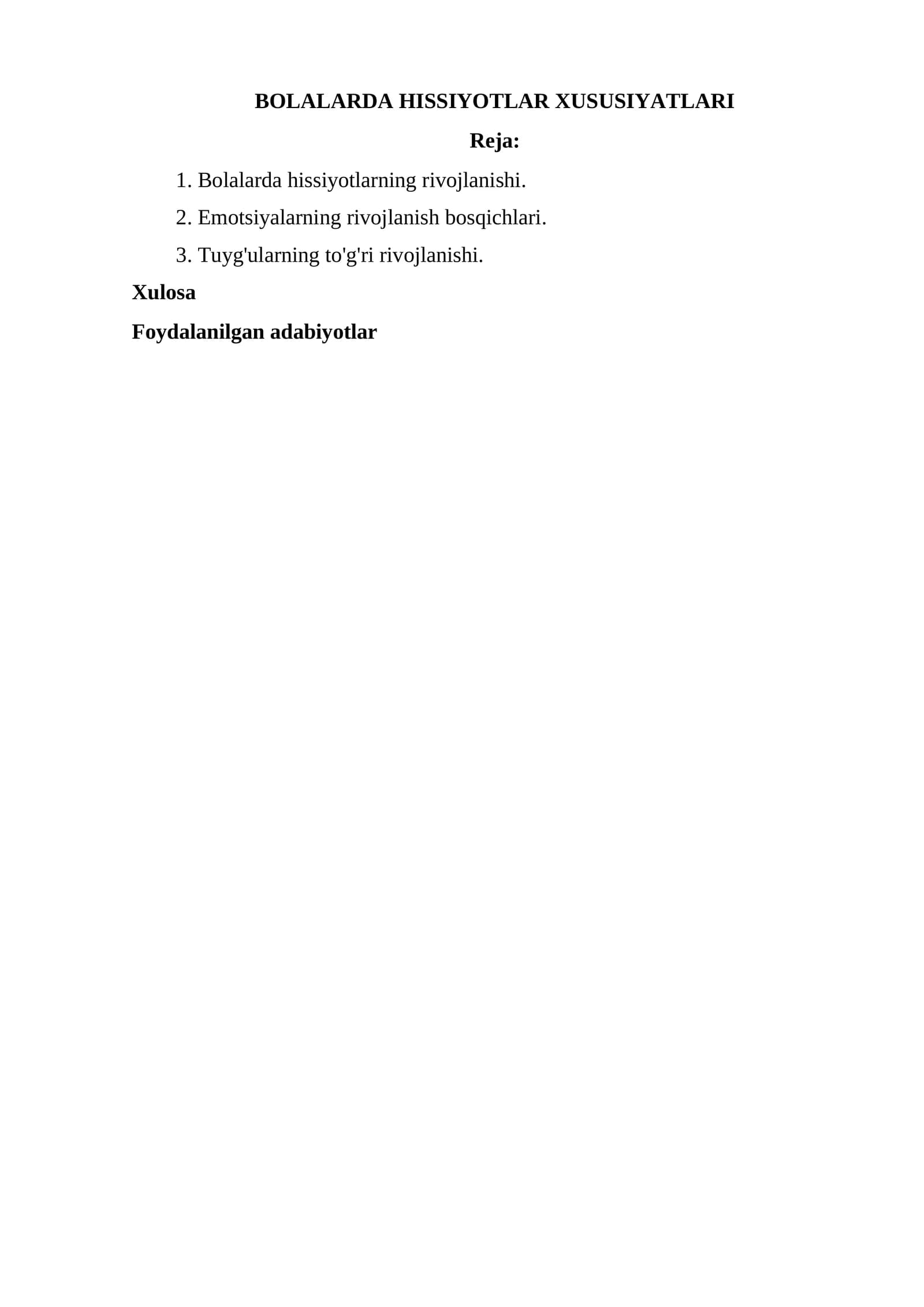 BOLALARDA HISSIYOTLAR XUSUSIYATLARI