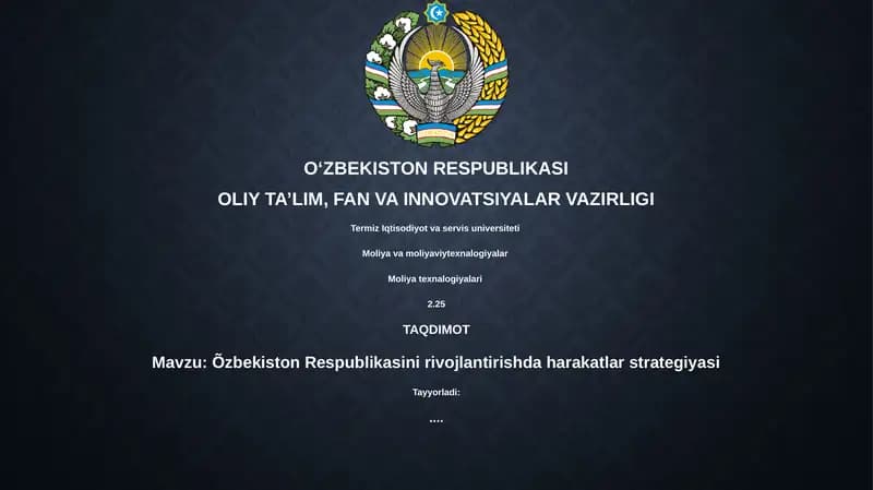 Õzbekiston Respublikasini rivojlantirishda harakatlar strategiyasi