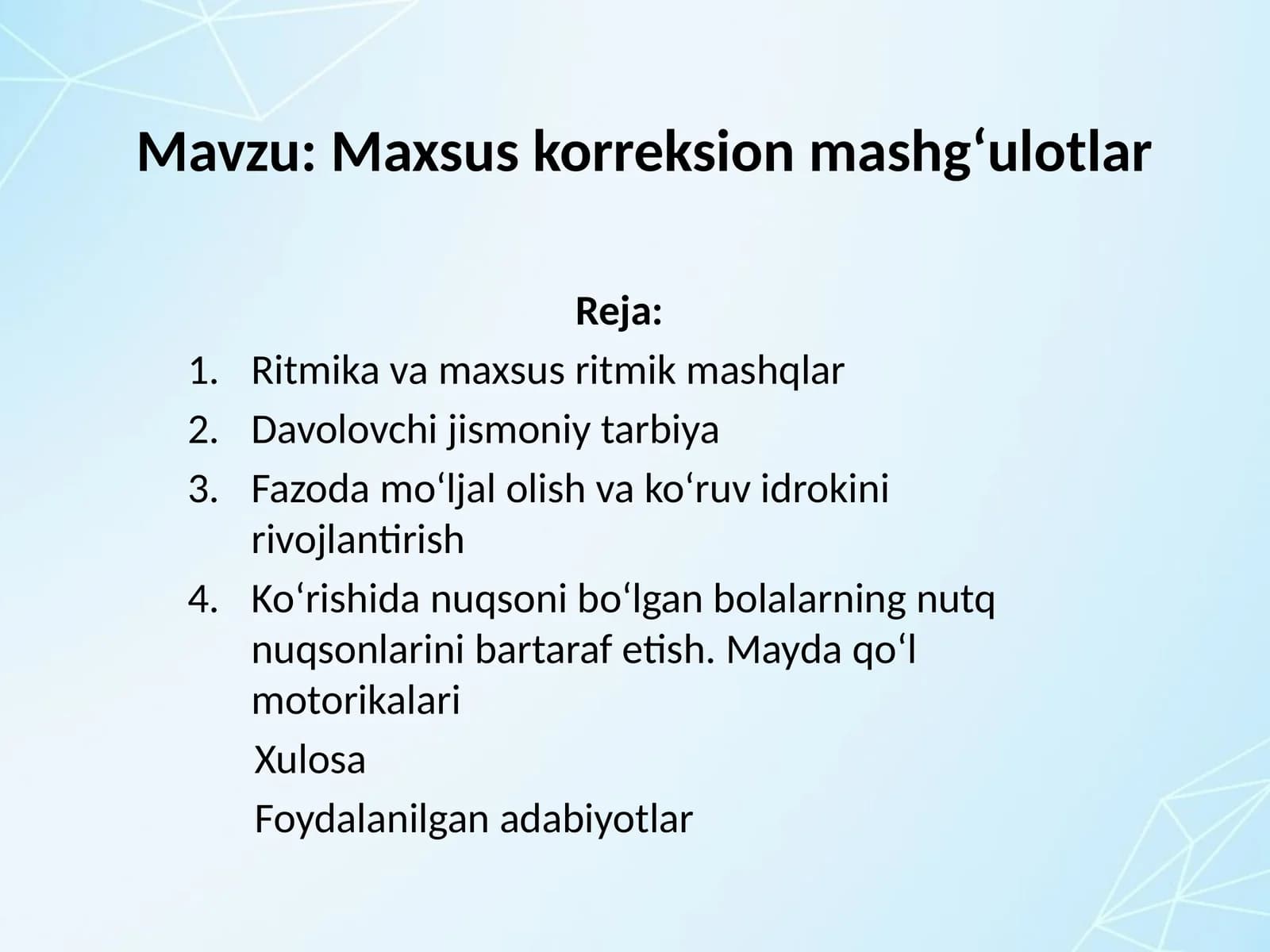 Maxsus korreksion mashg‘ulotlar
