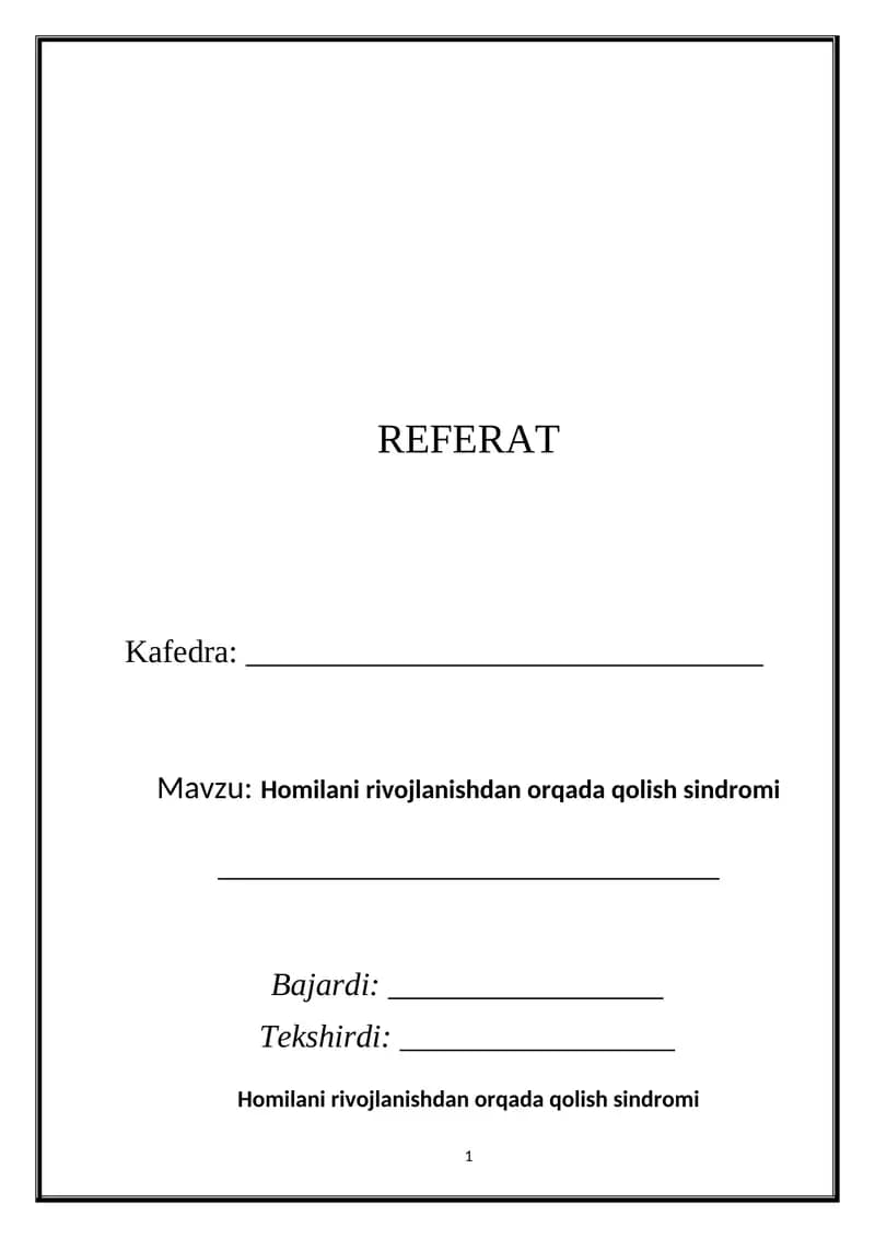 Homilani rivojlanishdan orqada qolish sindromi