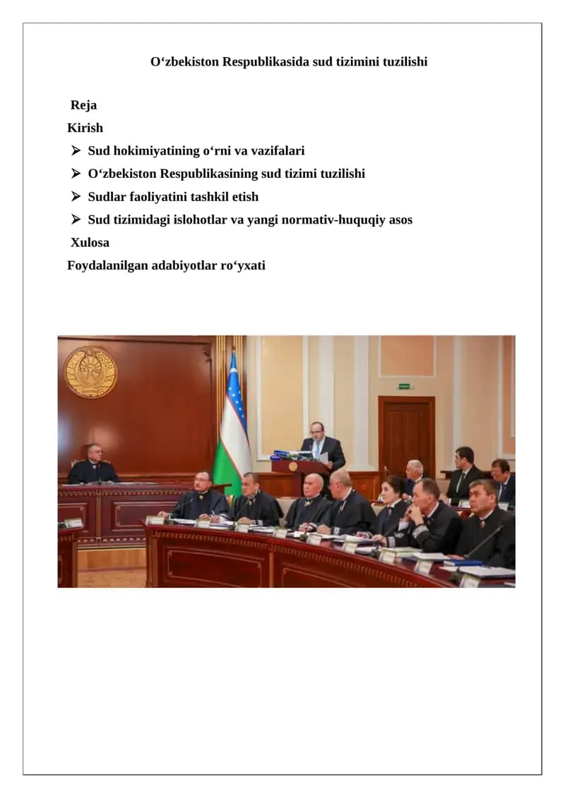 O‘zbekiston Respublikasida sud tizimini tuzilishi
