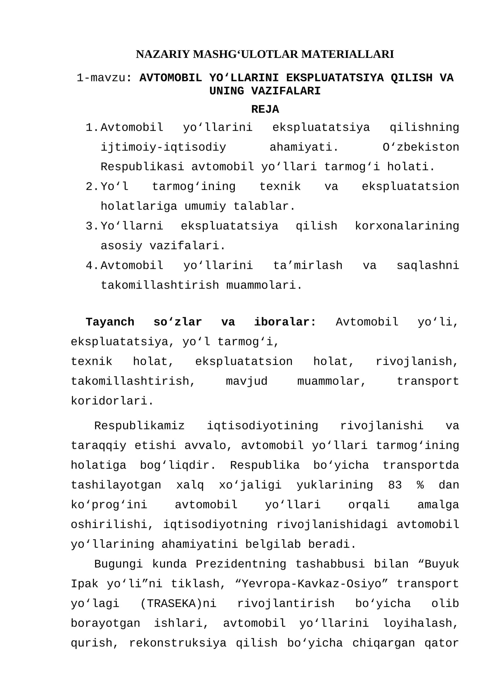NAZARIY MASHG‘ULOTLAR MATERIALLARI