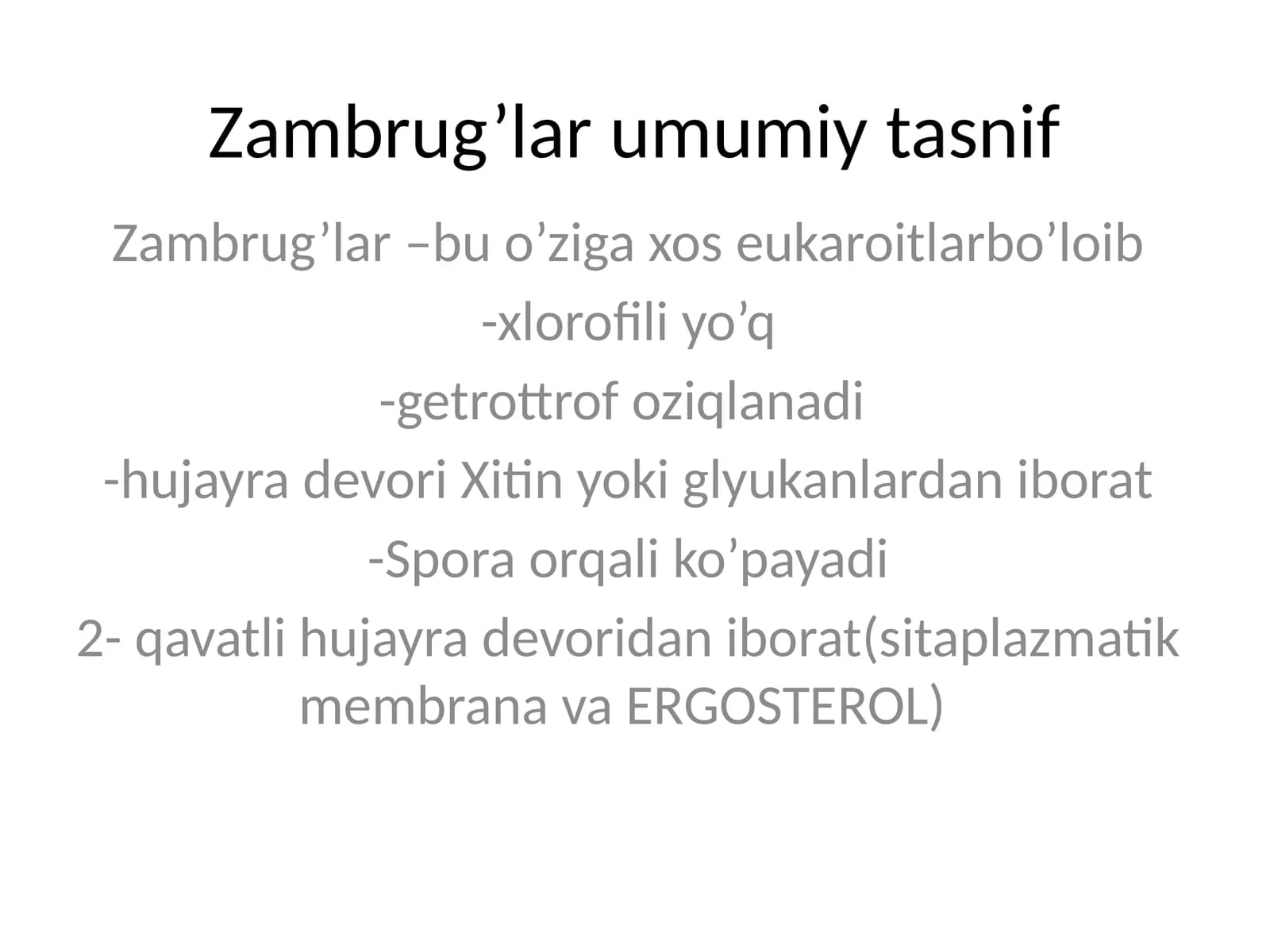 Zambrug’lar umumiy tasnif