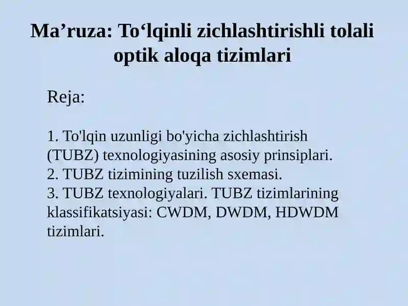 To‘lqinlizichlashtirishlitolali optika loqatizimlari