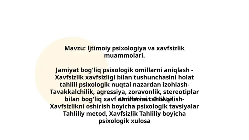 ljtimoiy psixologiya va xavfsizlik muammolari