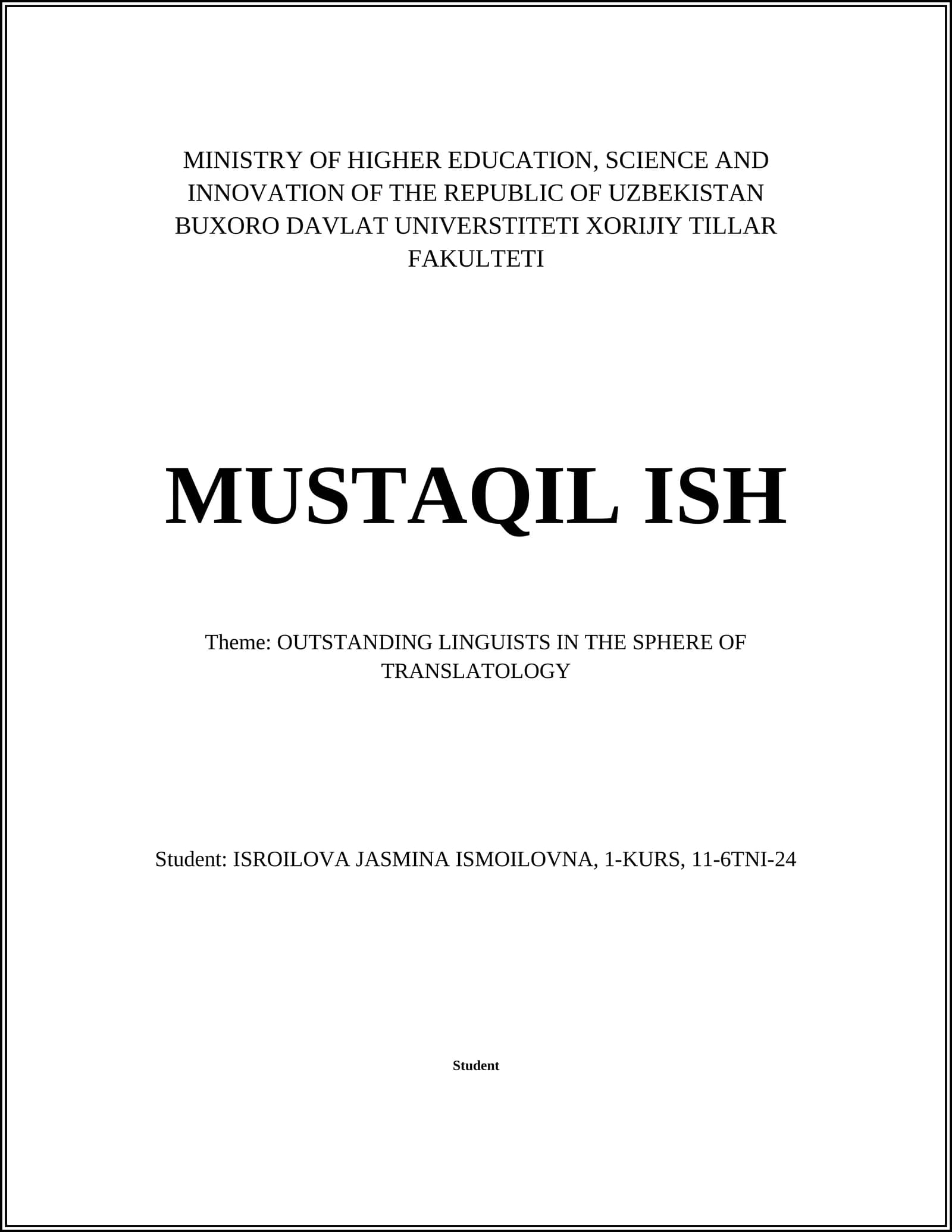 OUTSTANDING LINGUISTS IN THE SPHERE OF TRANSLATOLOGY