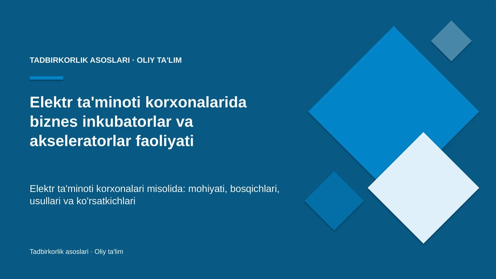 elektr ta'minoti korxonalarida biznes inkubatorlar va akseleratorlar faoliyati 5633