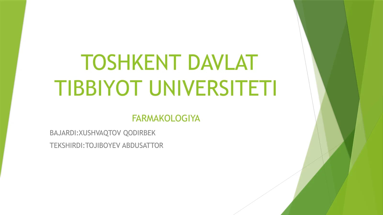 TOSHKENT DAVLAT TIBBIYOT UNIVERSITETI FARMAKOLOGIYA