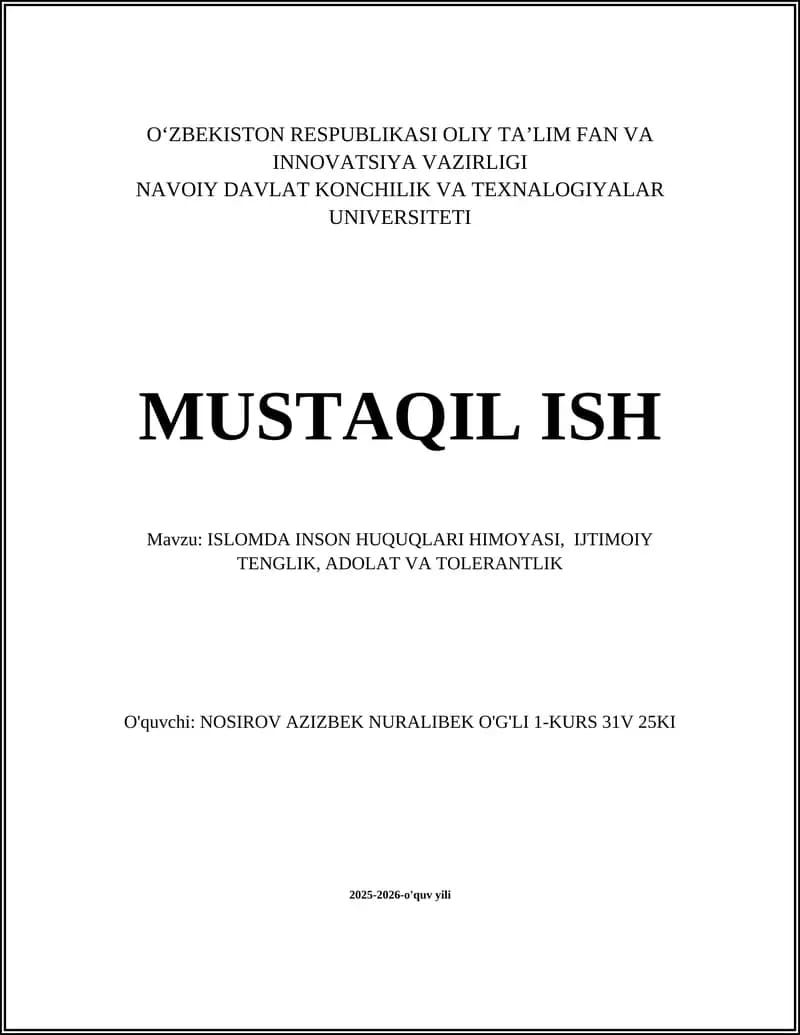 ISLOMDA INSON HUQUQLARI HIMOYASI, IJTIMOIY TENGLIK