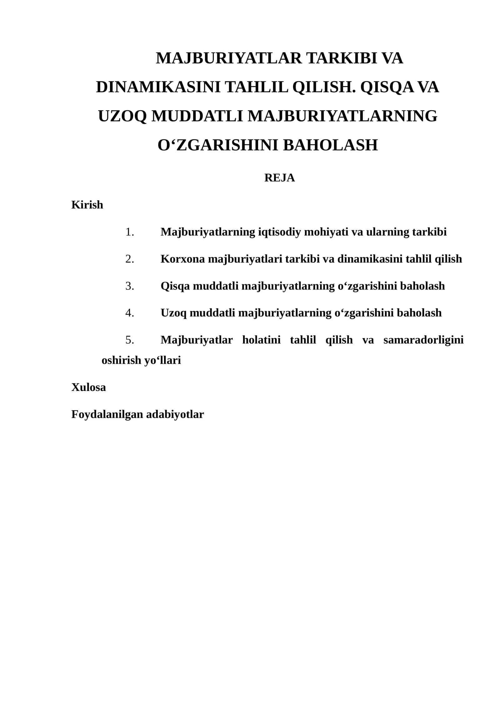 Majburiyatlar Tarkibi va Dinamikasini Tahlil Qilish