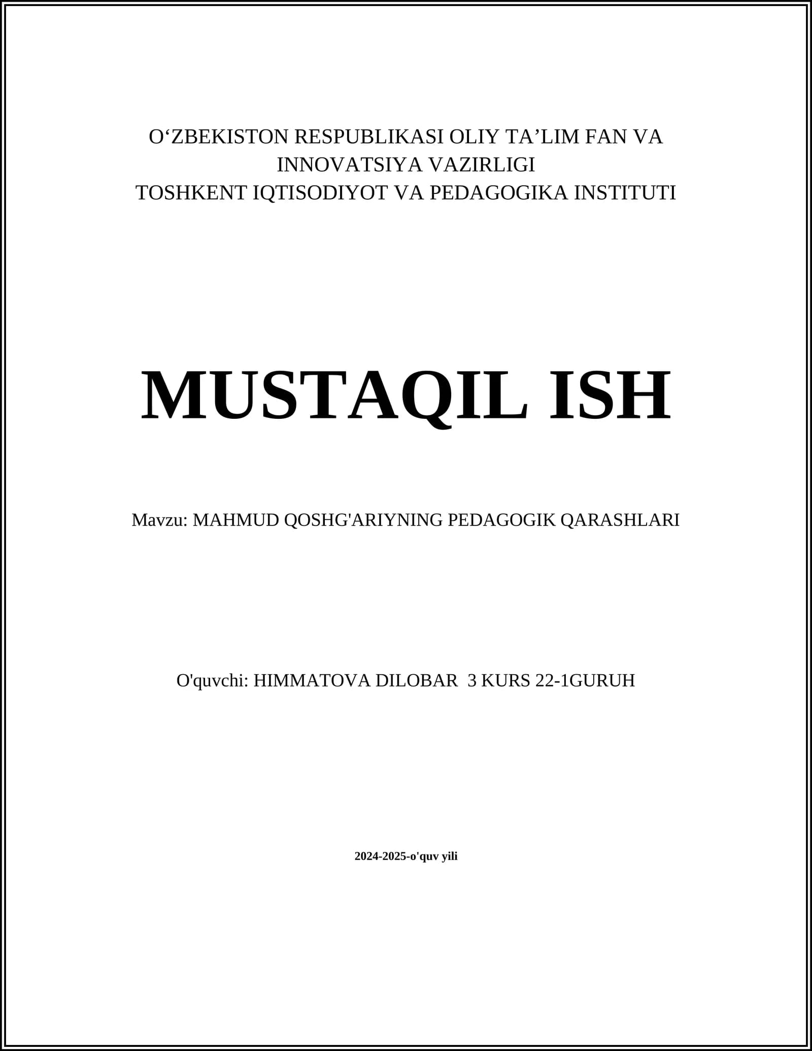 MAHMUD QOSHG'ARIYNING PEDAGOGIK QARASHLARI