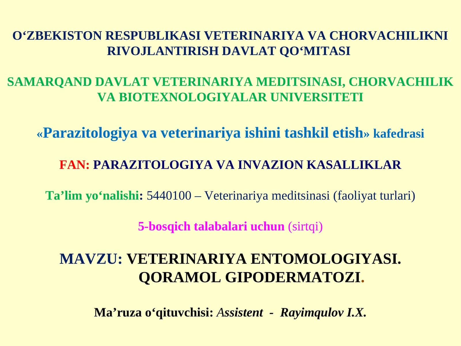VETERINARIYA ENTOMOLOGIYASI
