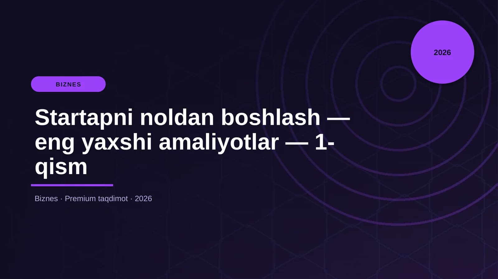 Startapni noldan boshlash — eng yaxshi amaliyotlar — 1-qism