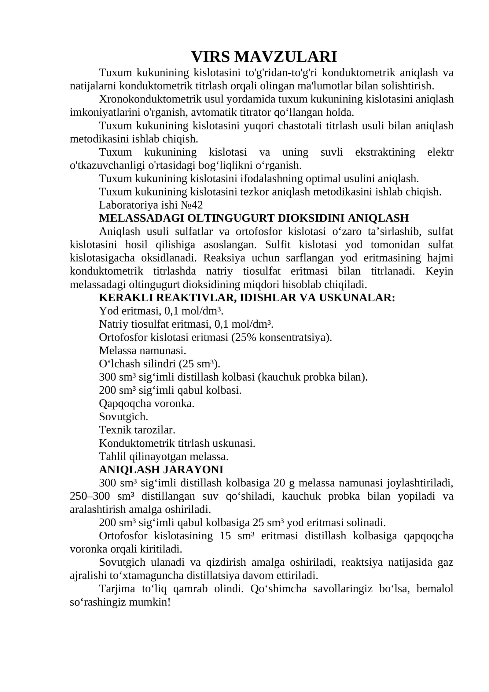 Tuxum kukunining kislotasini aniqlash