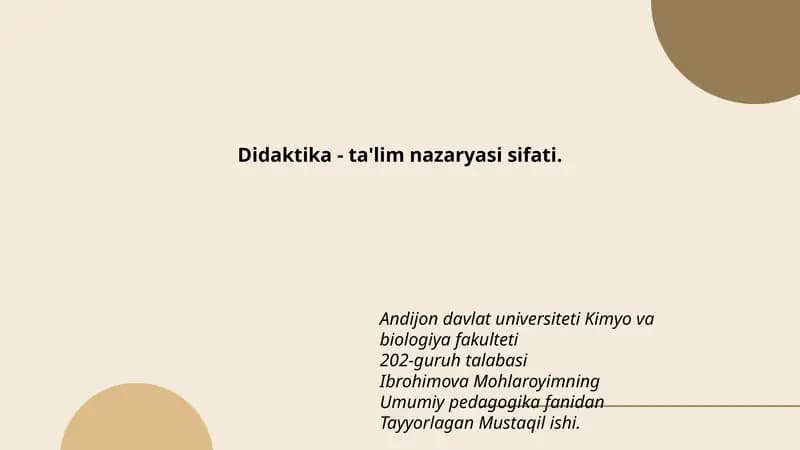 Didaktika - ta'lim nazaryasi sifati