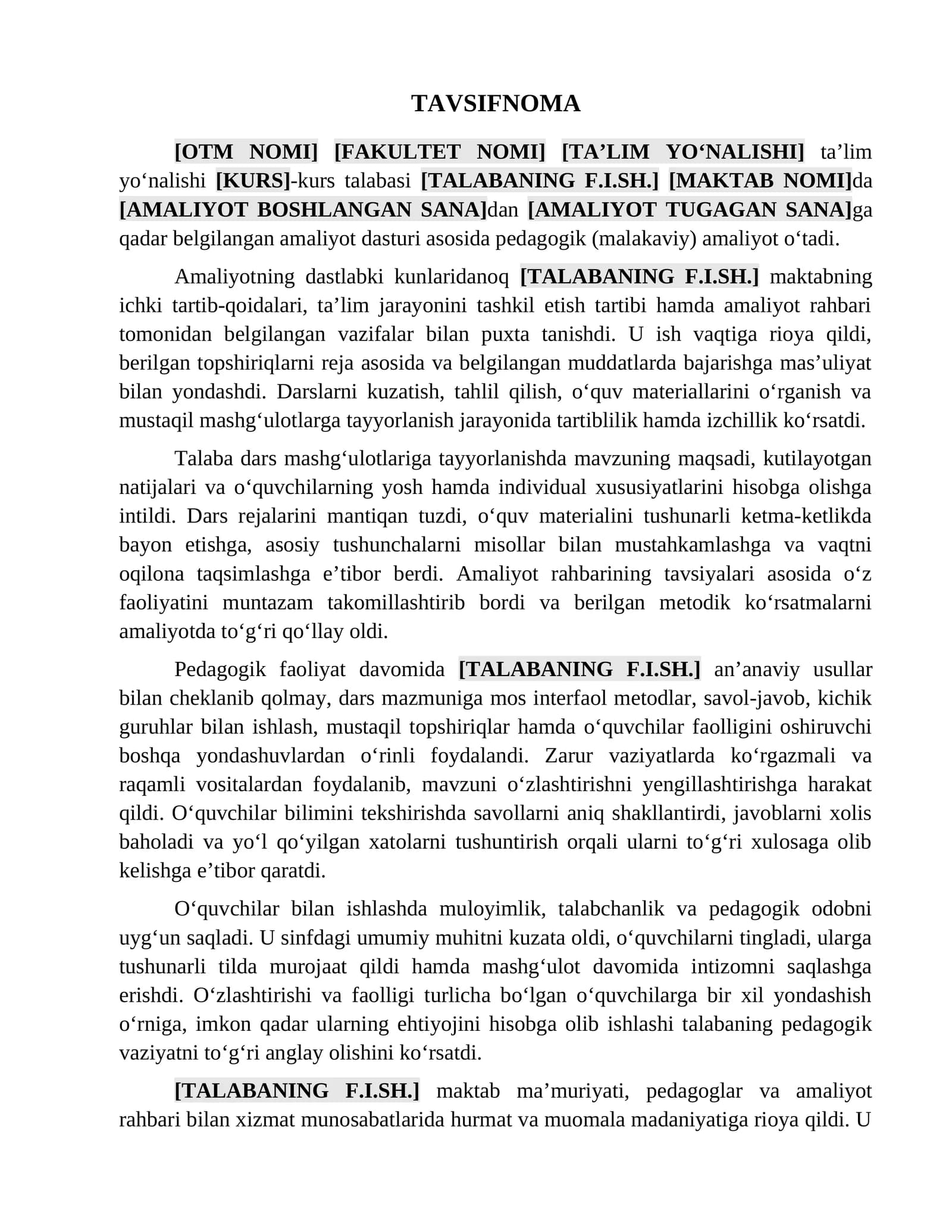 Amaliyotning Dasturi