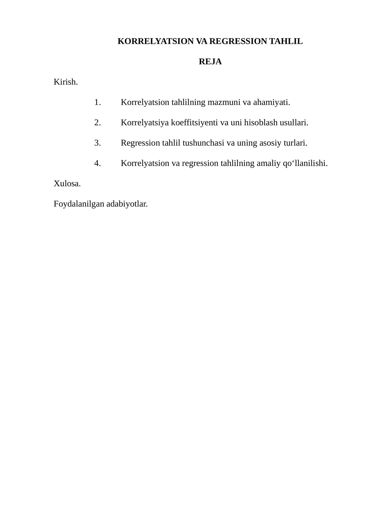 KORRELYATSION VA REGRESSION TAHLIL