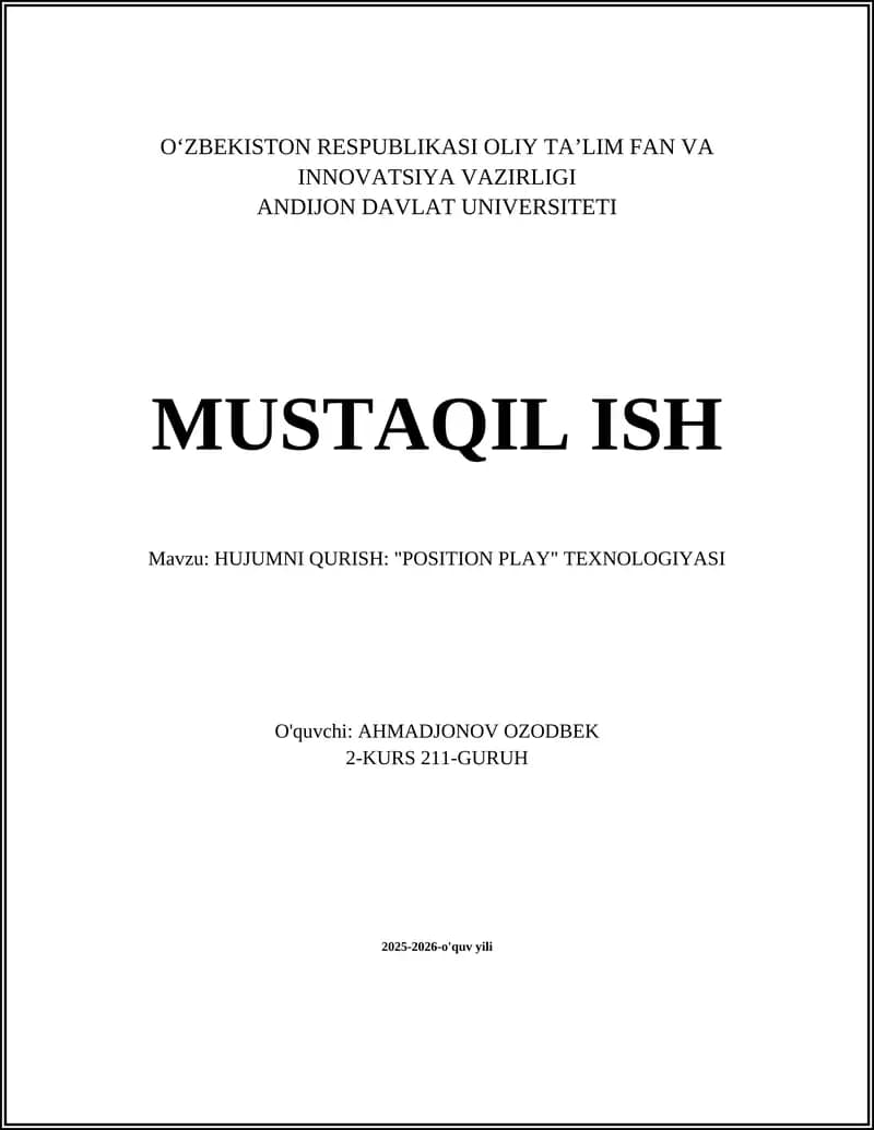 "HUJUMNI QURISH: POSITION PLAY TEXNOLOGIYASI"