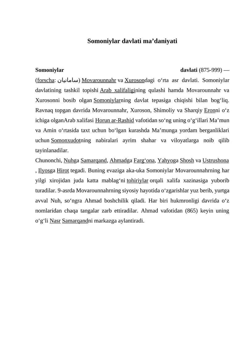 Somoniylar davlati ma’daniyati