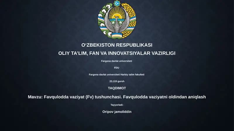 Favqulodda vaziyat (Fv) tushunchasi