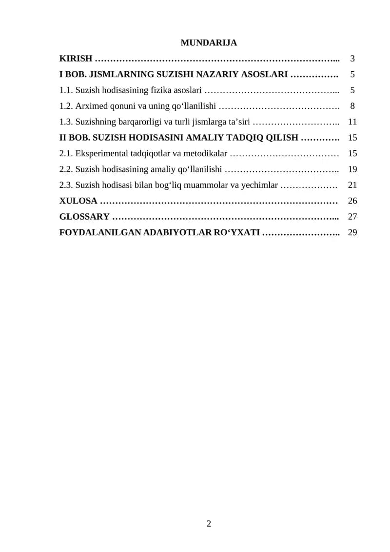 Jismlarning suzishi